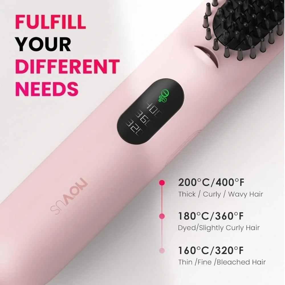 Pink Mini Hair Straightener Brush Comb 3 Temp Settings & Dual Voltage #HA4
